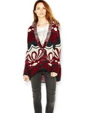 Oversized Winter's Day Cardigan (Burdundy Combo)